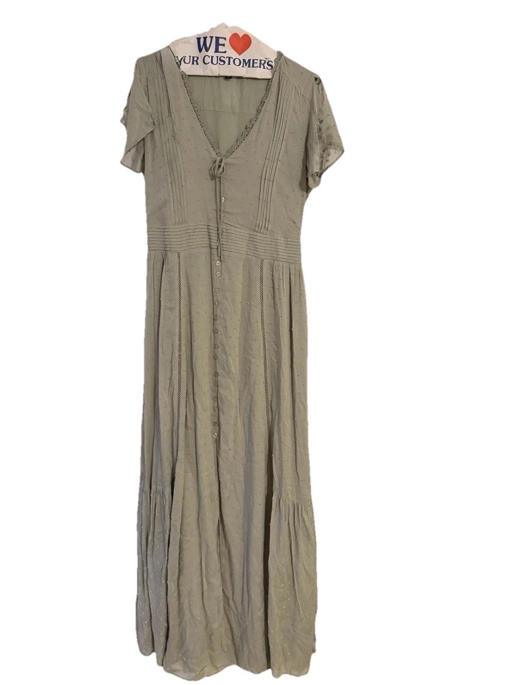 Lulus Completely in Love Sage Green Maxi Dress Swiss Dot size Small - Picture 3 of 3